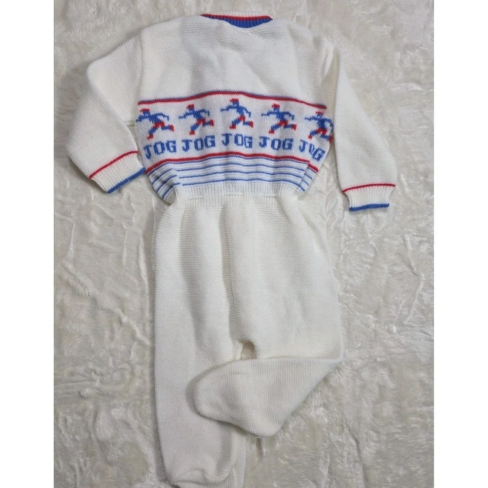 Vintage 70s 80s Childwise JOG Knit Baby Romper Footed 0-12M Japan Unisex